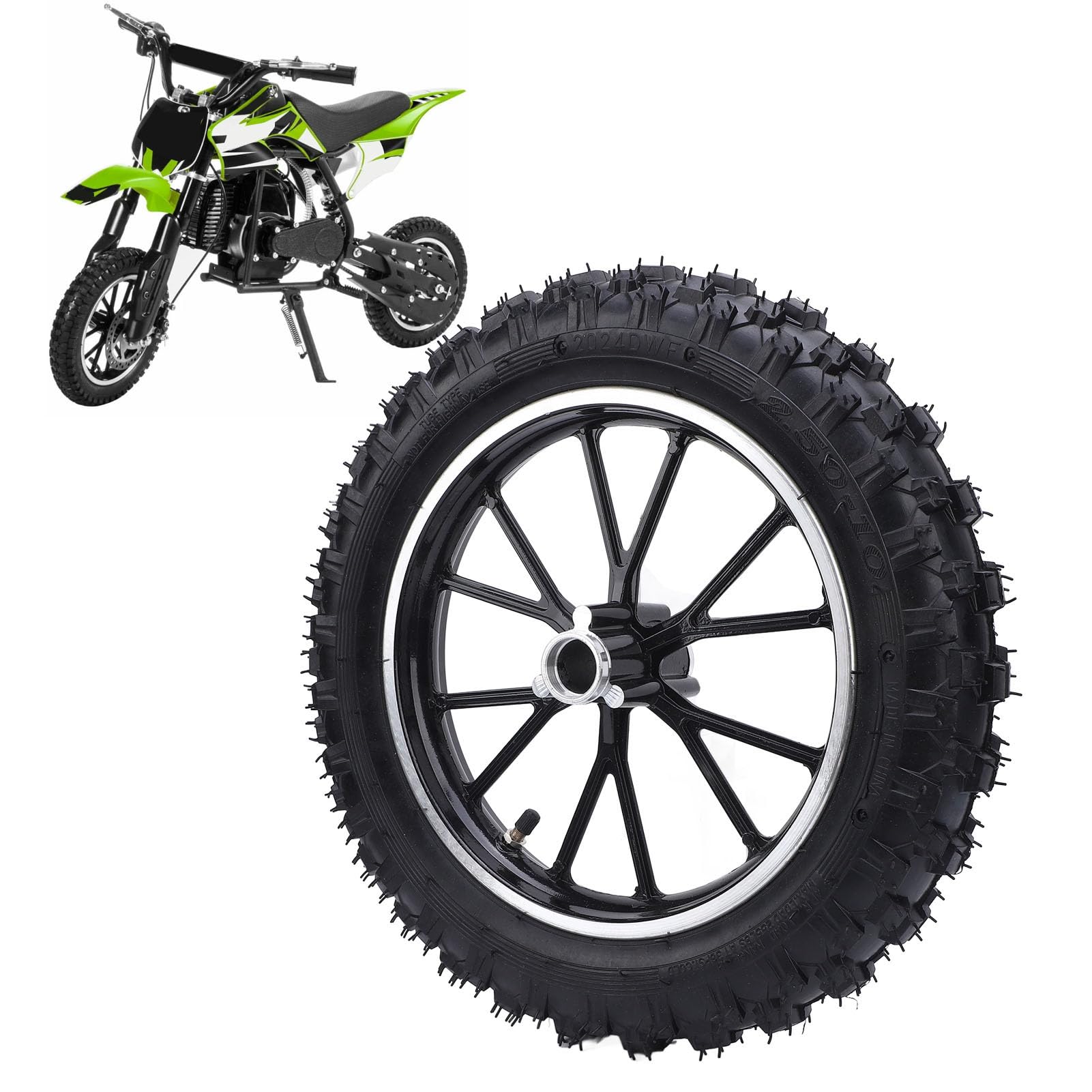 2.5-10 Opona z Przednim Kołem z wewnętrzną piastą Gumowa Odporna na Zużycie 10-calowa Piasta Koła Nadaje się do 49 Małych Motocykli Terenowych Mini Motocykle (BLACK)