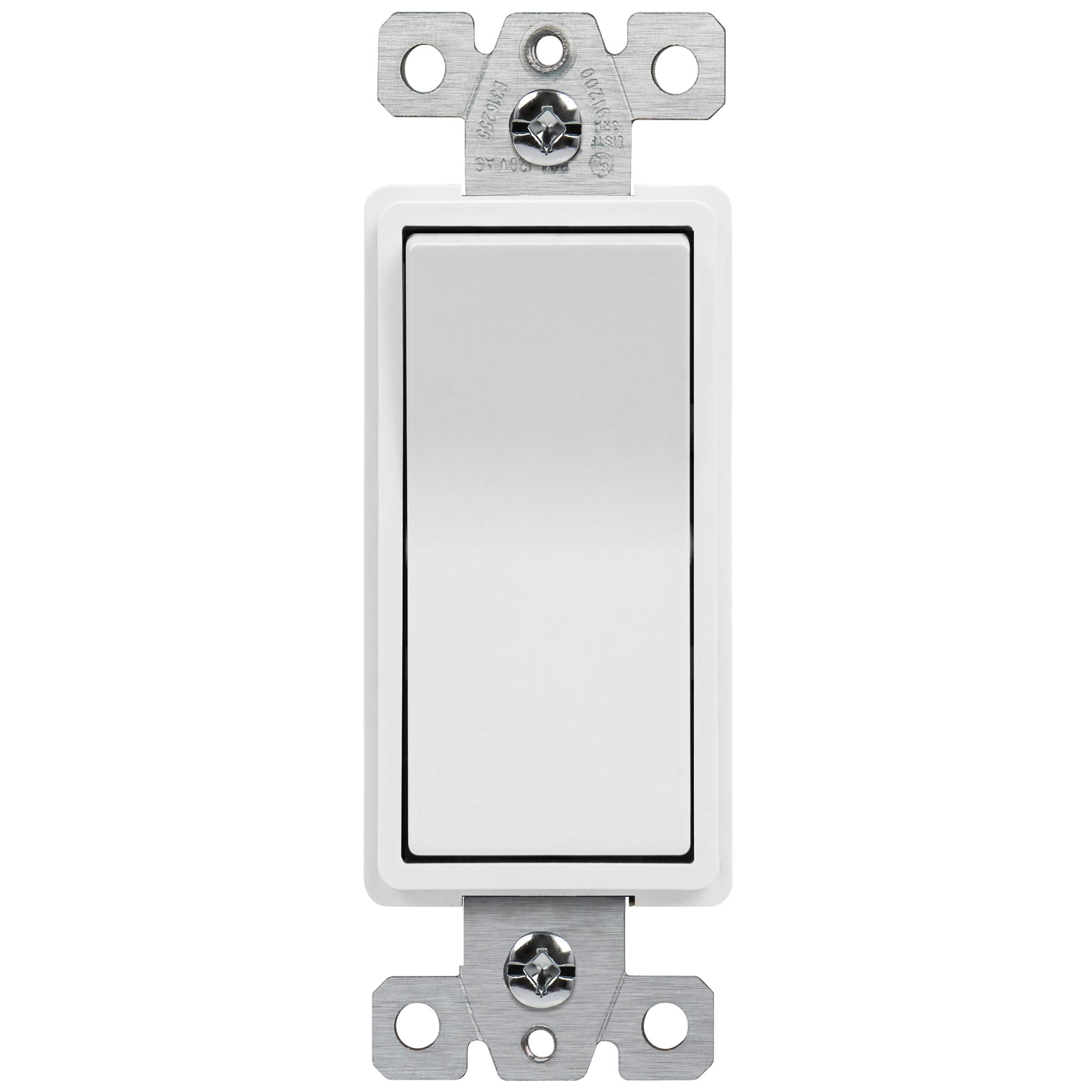ENERLITES Single Pole Decorator Paddle Light Switch, Commercial Grade, 20A 120V-277V, Grounding Screw, Back Insert and Side Terminals, 91200-W, White