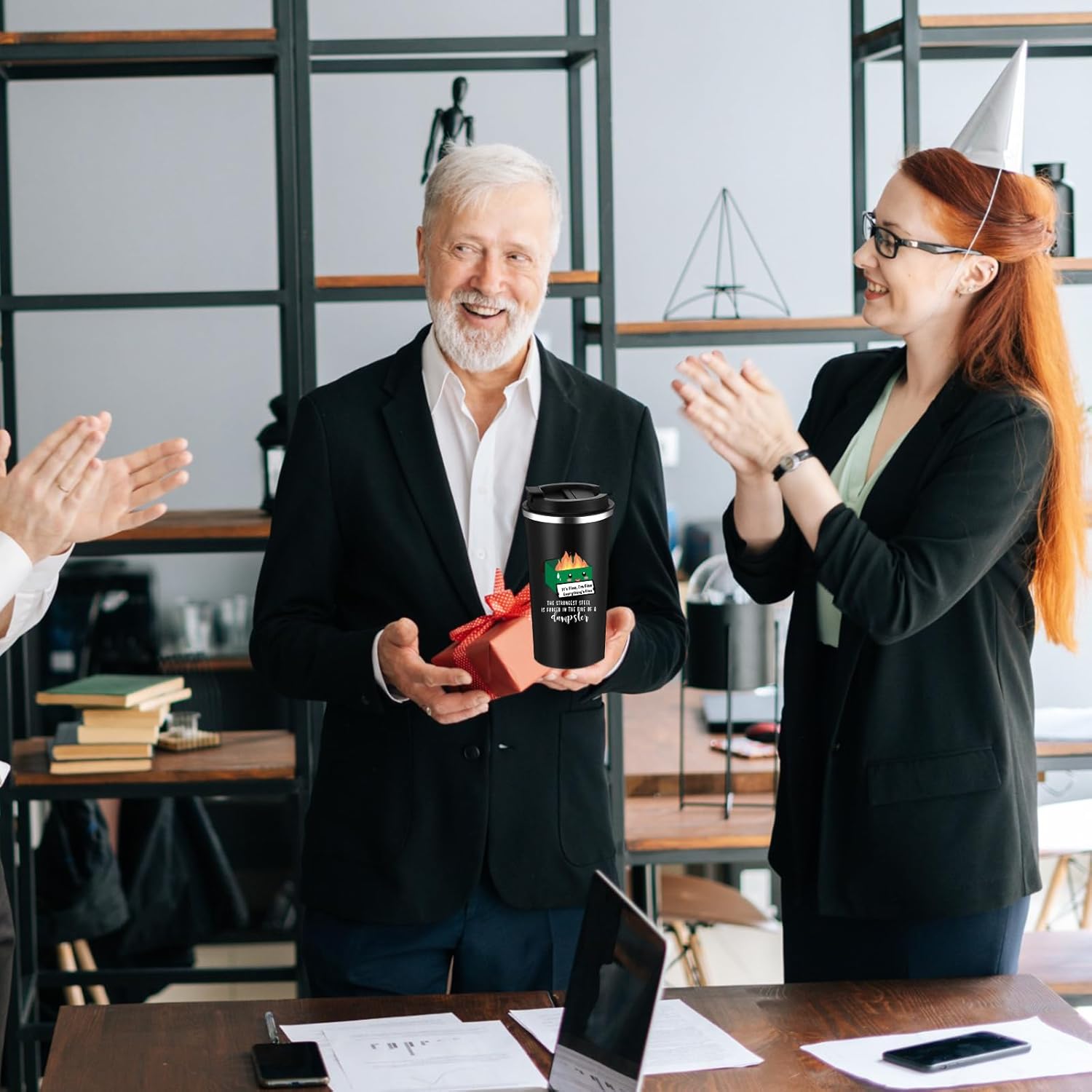 Skylety 1 Pc Dumpster Fire Funny Tumbler 17oz Employee Appreciation Gift for Adult Coworker Office Desk Accessories, Positive Everything Is Fine Mug Bulk White Elephant Gift (Green) - Image 6