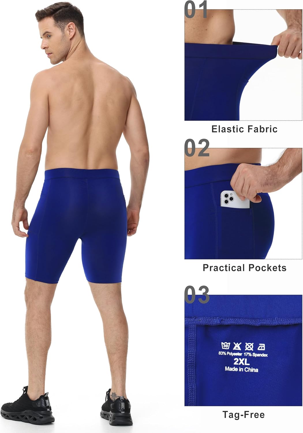 Roadbox 8" Compression Shorts for Men Workout Running Spandex Shorts