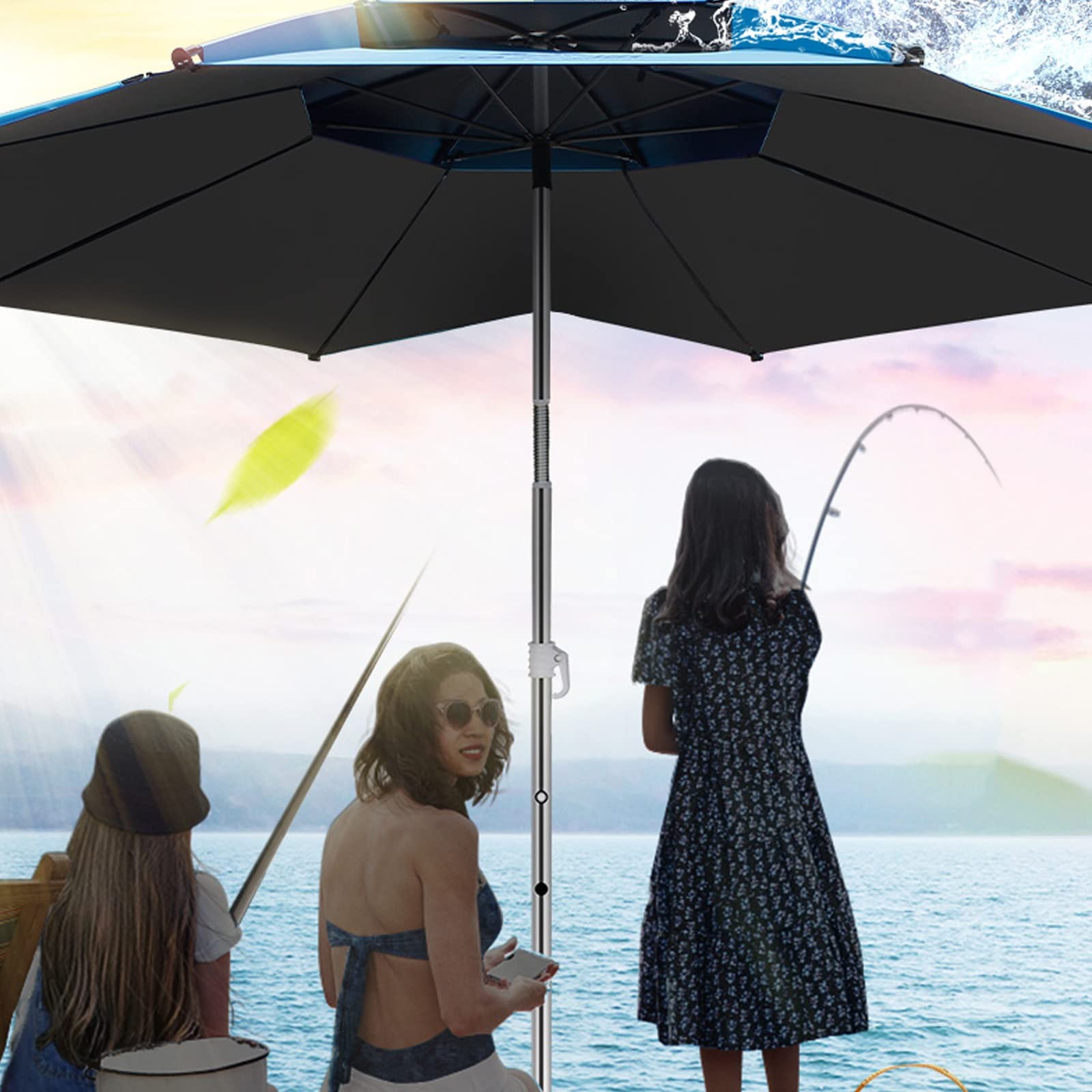 1 x parasol ogrodowy, duży zewnętrzny parasol przeciwsłoneczny z 16 solidnymi żebrami, przenośny, wiatroszczelny, na podwórko, plażę, trawnik i ogród, idealny baldachim przeciwsłoneczny