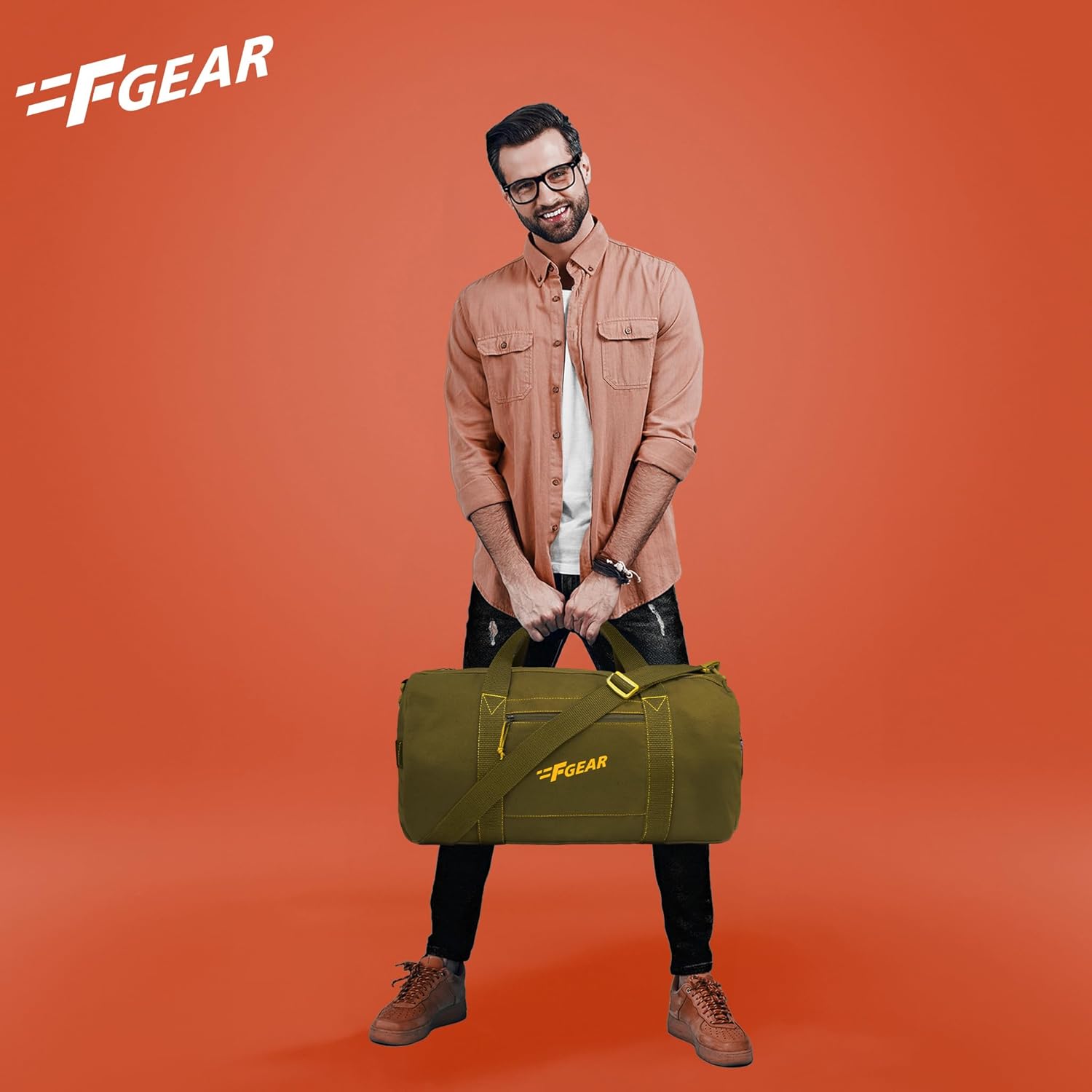 F Gear Sergeant Olive Canvas Medium 49L Travel Duffle Cabin Bag with Detachable Shoulder Strap|Stylish & Spacious for Sports|Training Foldable Lightweight Hand Bag, Green, M, Sergeant Olive Canvas