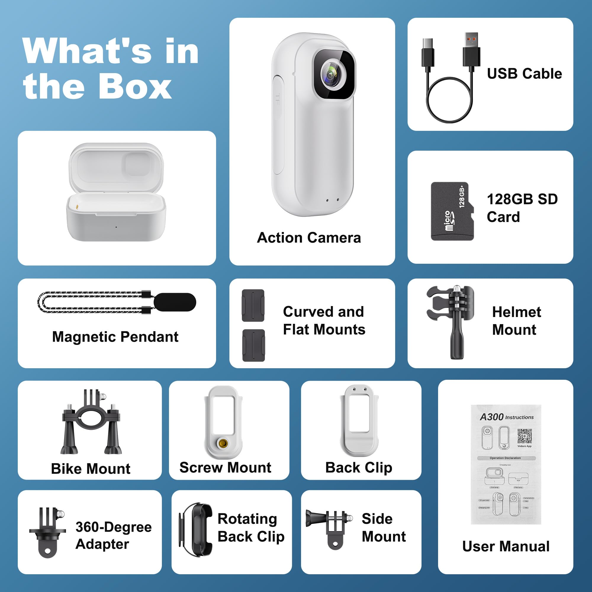4K 128GB Wi-Fi Mini Action Camera, Body cam portatile con borsa di ricarica