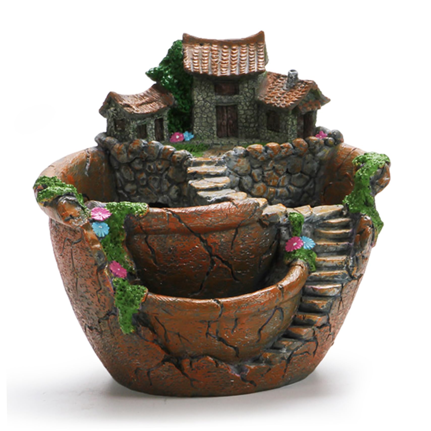 Wedhapy Flower Pot Garden Pot 6.9x6.7x6.3'' Resin Fairy Tale Castle Plant with Drainage Hole Decorative Multi-layer Flower Set with 3 Pots for Succulents, Small Plantz