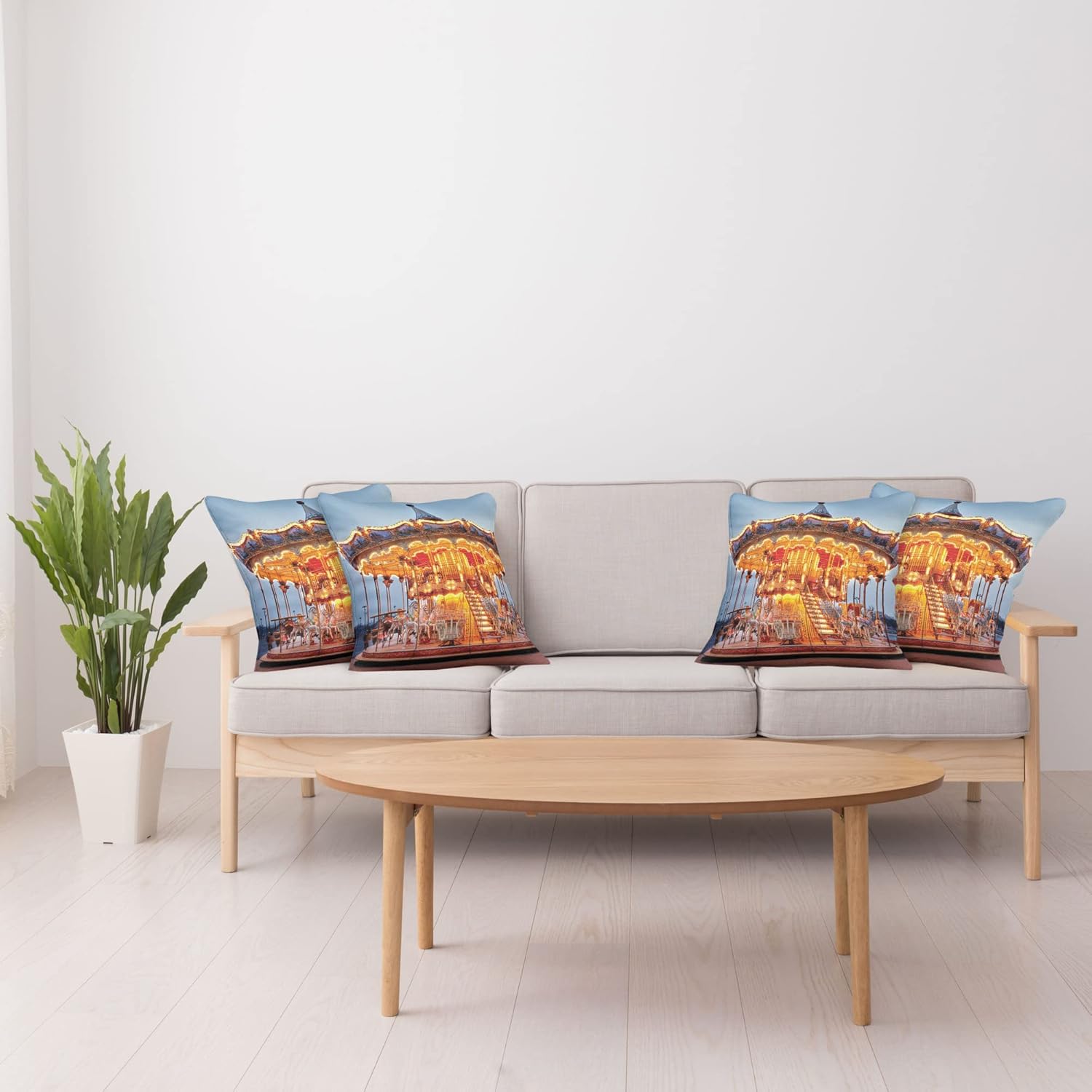 Ambesonne Carousel Decorative Throw Pillow Case Pack of 4, Photo of Vintage Ride on Fair with Horses at Twilight Fun Times Print, Cushion Cover for Couch Living Room Car, 20", Marigold Blue