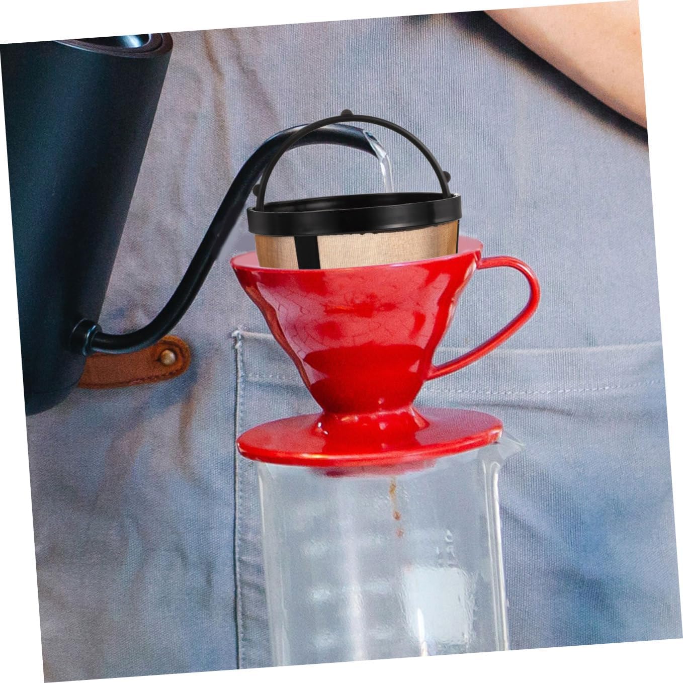 Stainless Steel Coffee Filter Basket Reusable Coffee Strainer Cup with Fine Mesh for Home Restaurant Bar Use Easy to Clean Black Tone Filter