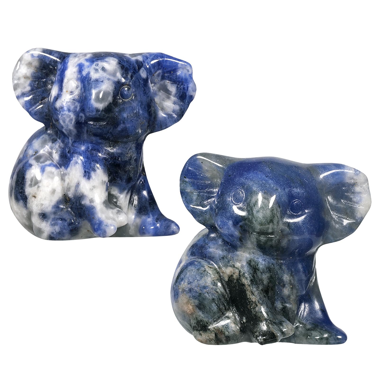 Nupuyai 2pcs Sodalite Mini Crystal Stone Statue Carved Animal Kangaroo Set