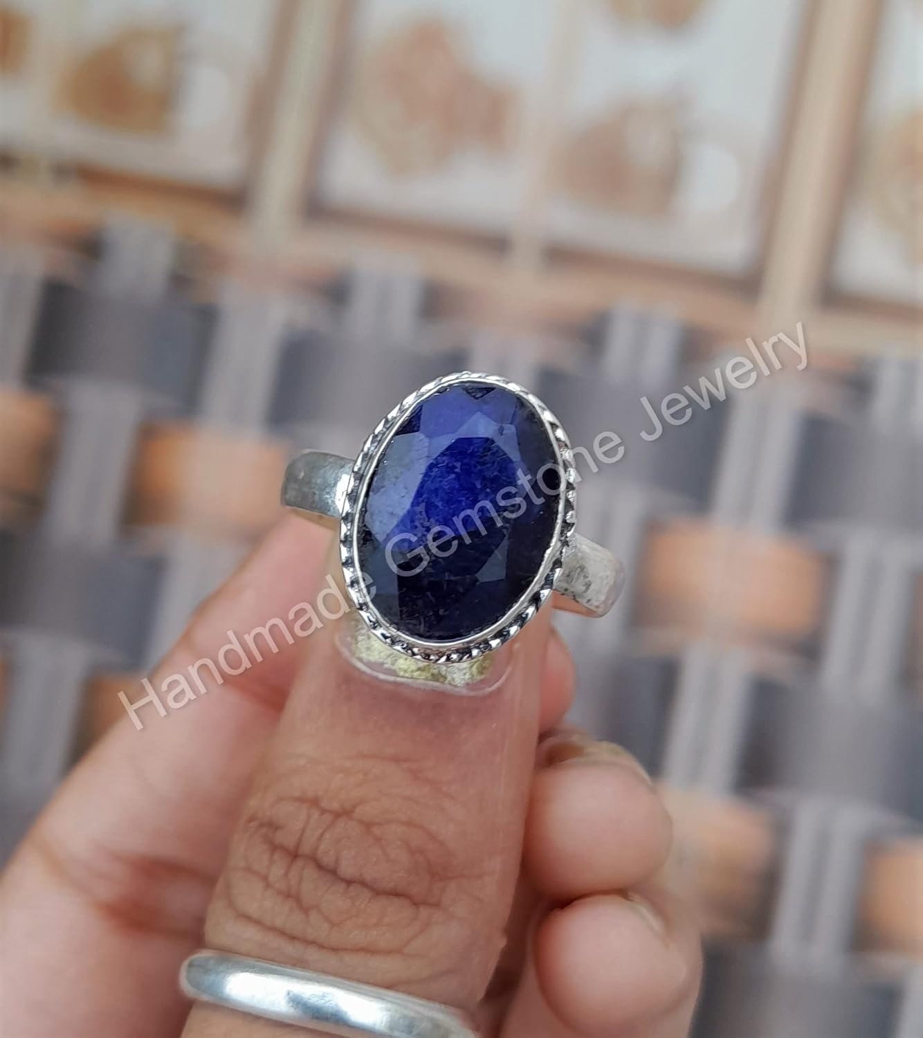 Raw Sapphire Ring, Oval Sapphire Handmade Ring, Handmade Ring, Blue Sapphire Ring, September Birthstone Ring, Bohemian Ring, Boho Statement Ring, Blue Gemstone Ring, Vintage Blue Sapphire Ring