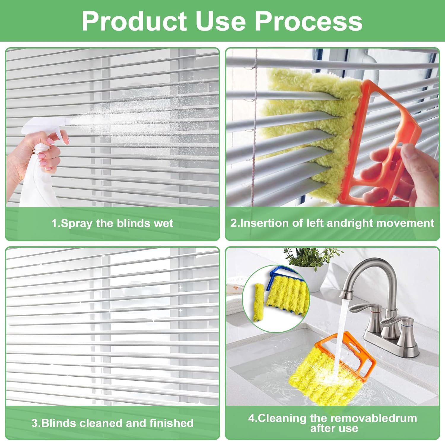 Blind Cleaner Duster Tool Set -Finr & 3-Finr Brushes，Washable