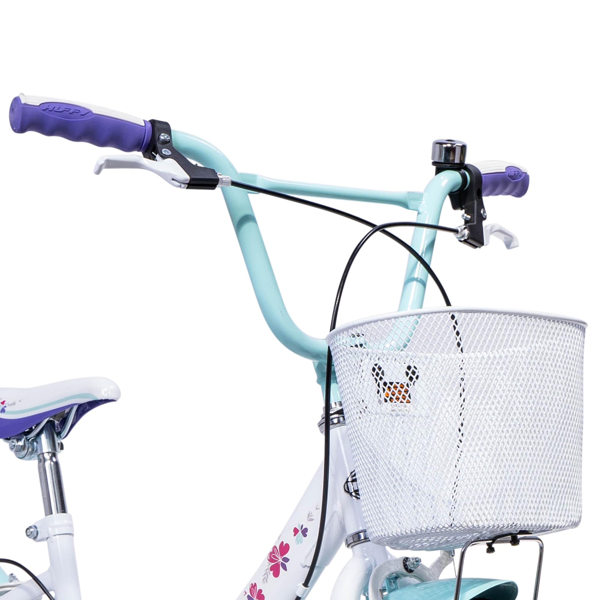 Huffy Girly Girl - Bicicleta para niñas de 20 Pulgadas + Cesta, Color Blanco, Azul y Morado de 6 a 9 años.