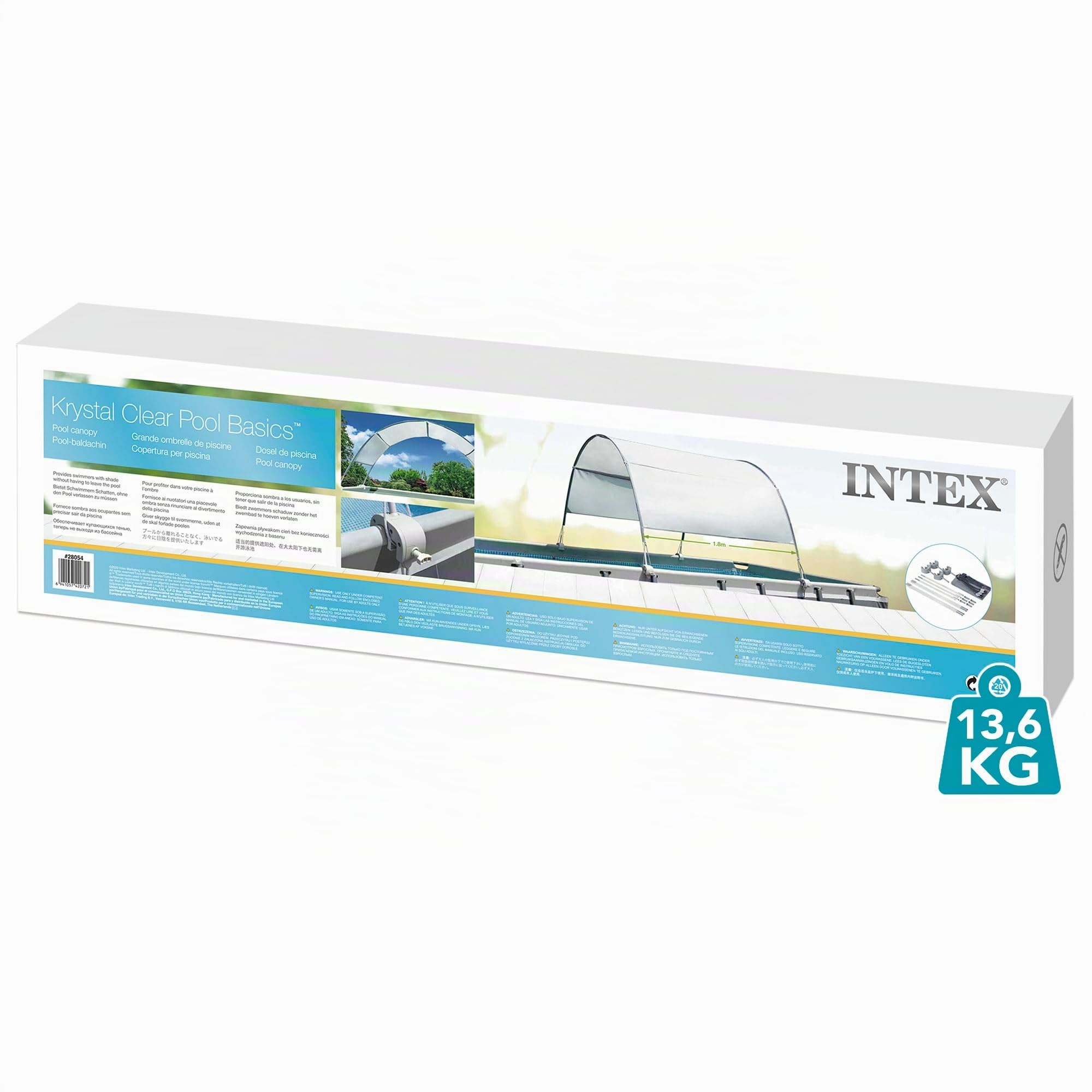 Intex 28054 - Toldo Solar Piscina, Piscinas Desmontables, Largo 180 cm, con protección UV+50, Tejido Impermeable, Fácil de Instalar, Metal Frame, XRT Frame