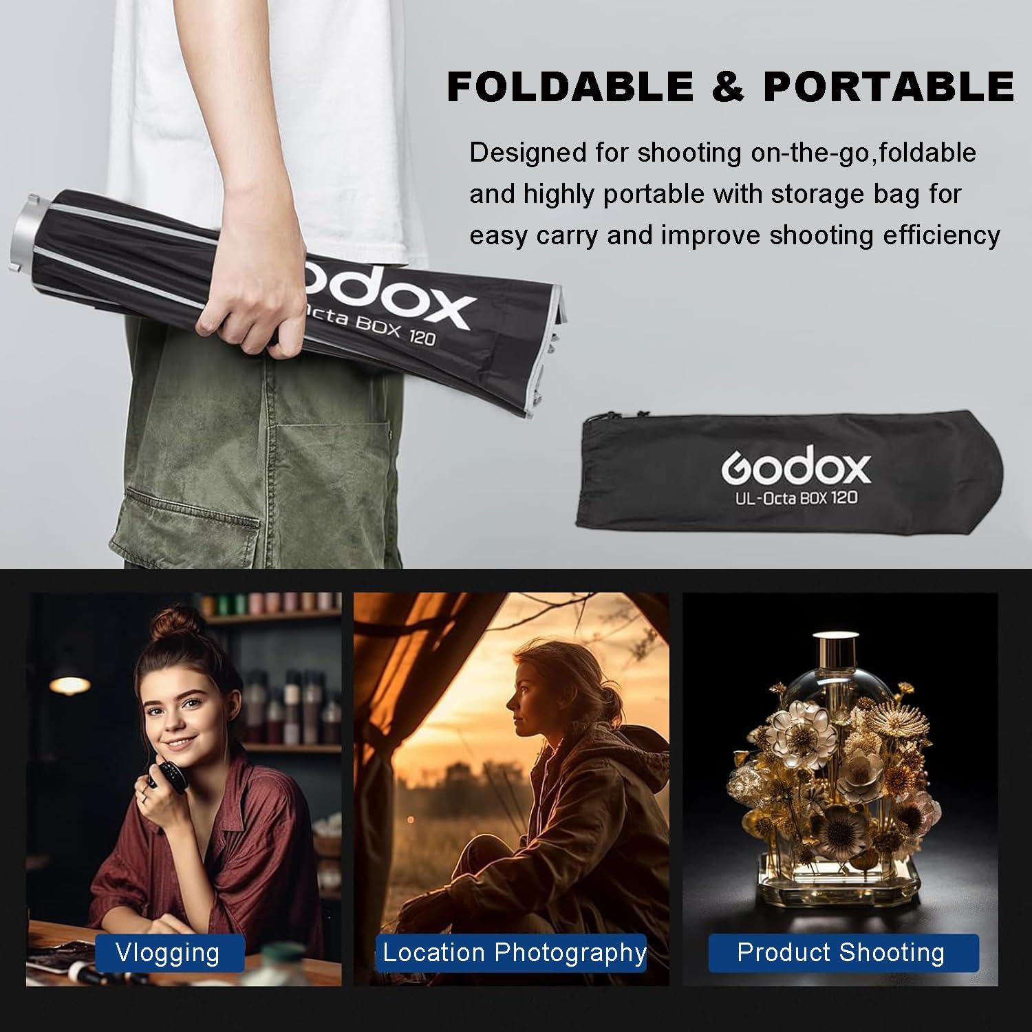 Godox Quick Release Octagon Umbrella Softbox,UL 47.2” Bowens Mount Soft Box with Honeycomb Grid Light Diffusers Carry Bag for Studio Outdoor Strobe Flash,Product Portrait Photography Live Streaming