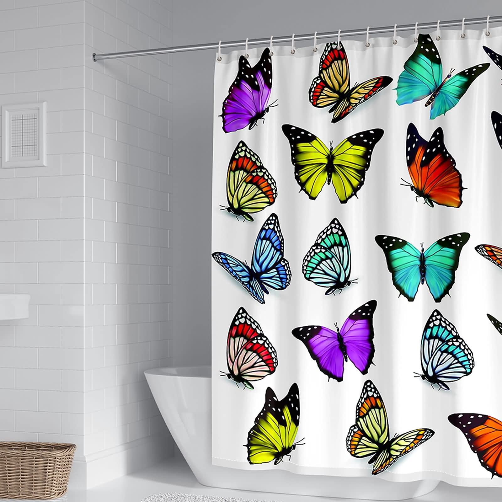 Rideau de douche avec crochet KnSam motif papillon couleur