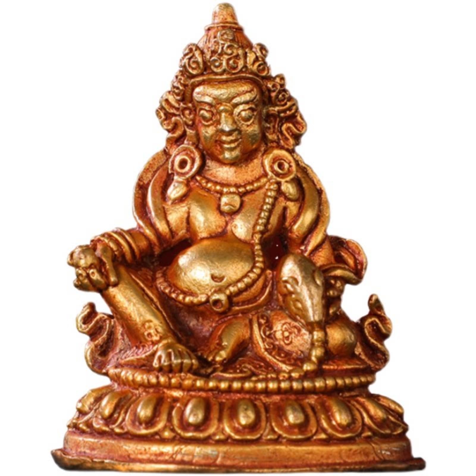 Estatua de Buda de cobre hecha a mano, 6,5 cm, adorno amarillo de jambhala para decoración del hogar, oficina, sala de estar