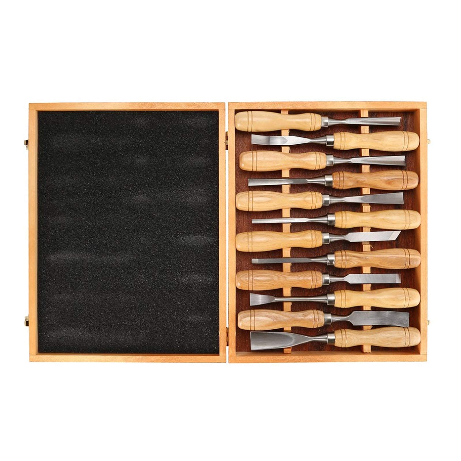 Set di Scalpelli per Legno 12 Pezzi Scalpello per Tornio Scalpello per Legno in Acciaio al Cromo Vanadio per Principianti E Appassionati di Intaglio Intaglio di Radici Fai-da-Te con Scatola di Legno