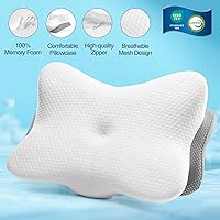 Vista 5 de Almohada cervical para aliviar el dolor de cuello y hombros, almohada ergonómica de contorno de espuma viscoelástica con doble altura ajustable