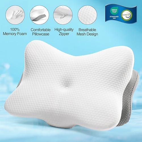 Miniatura 5 de Almohada cervical para aliviar el dolor de cuello y hombros, almohada ergonómica de contorno de espuma viscoelástica con doble altura ajustable,