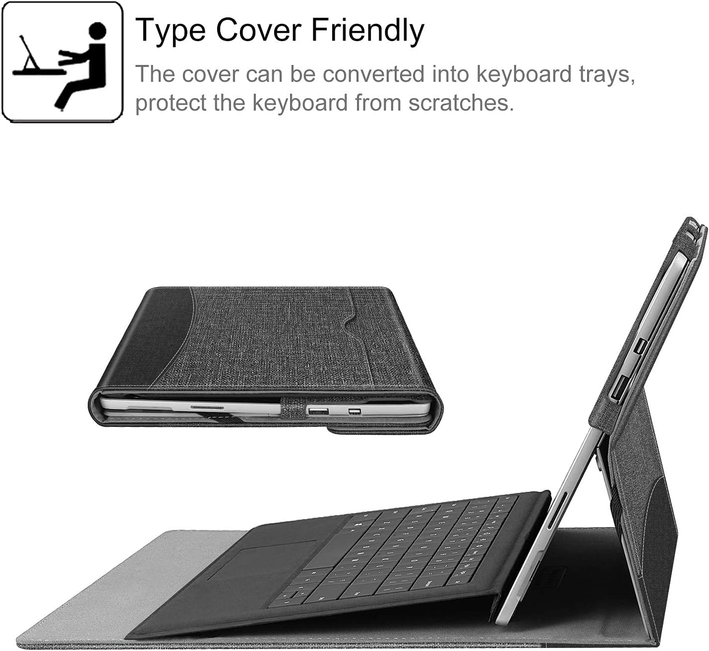 FINTIE Case Compatible with Microsoft Surface Pro 7 Plus/Pro 7 / Pro 6 / Pro 5 / Pro 4 / Pro 3, 12.3-inch Portfolio Business Cover with Pocket, Compatible with Type Cover Keyboard, Gray