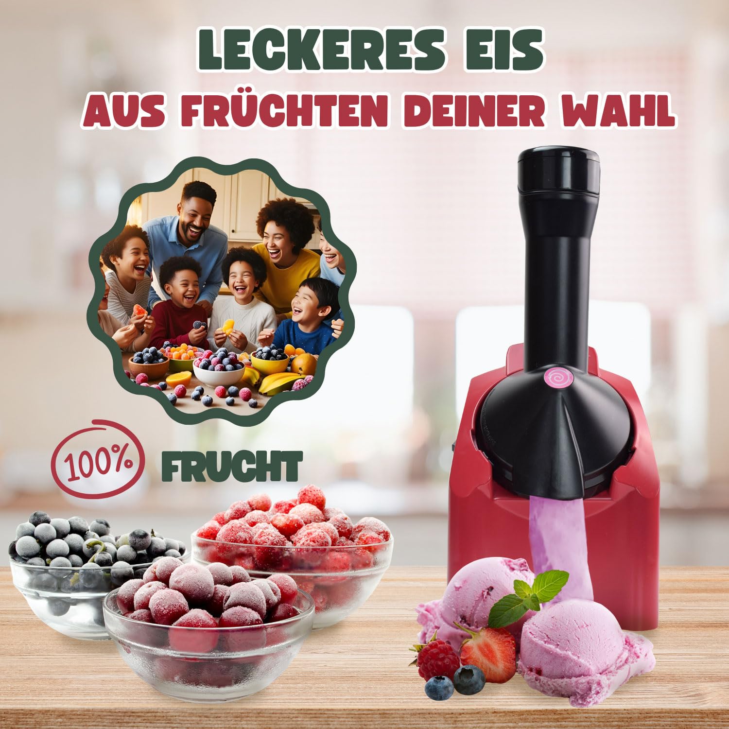Syntrox Germany Eismaschine Woron für gefrorene Früchte | Frozen Fruit Ice Cream Maker, Eis zuhause herstellen, Eisbecher Zubehör, mit Gefrierfunktion
