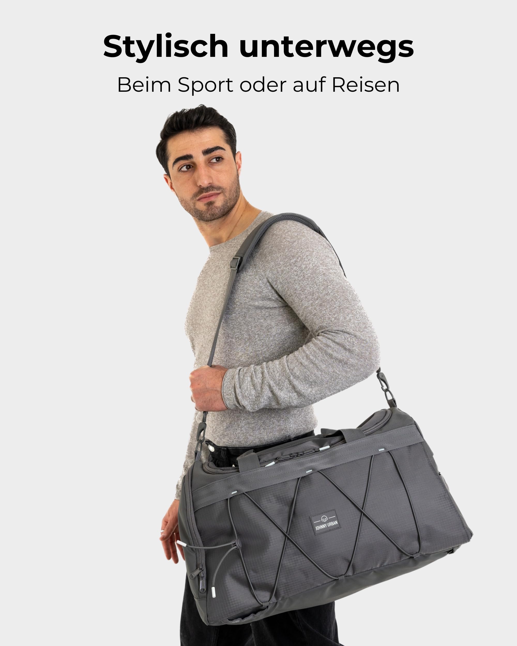 Johnny Urban Sporttasche Herren & Damen Grau - Shawn - 2 in 1 Tasche mit Rucksackfunktion für Reise Fitness Ausflüge - Multifunktionale Gym Bag mit Schuhfach - Wasserabweisend