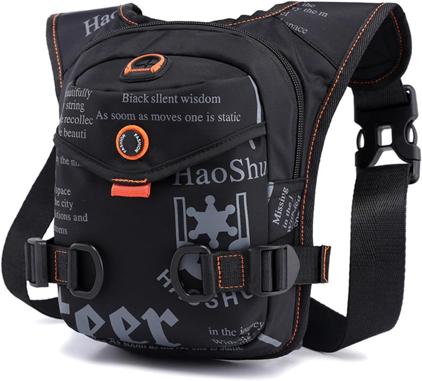 FANDARE Thigh Drop Leg Bag for Men Women with Leg Strap Waist Fanny Pack Bumbags Sling bag Motorcycle Chest Crossbody Cover Pack for Cycling Travel Outdoor Sport Gym Shoulder Bag Black