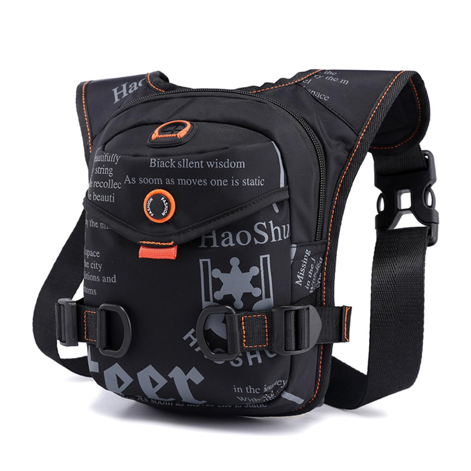FANDARE Thigh Drop Leg Bag for Men Women with Leg Strap Waist Fanny Pack Bumbags Sling Bag Motorcycle Chest Crossbody Cover Pack for Cycling Travel Outdoor Sport Gym College Shoulder Bag Black