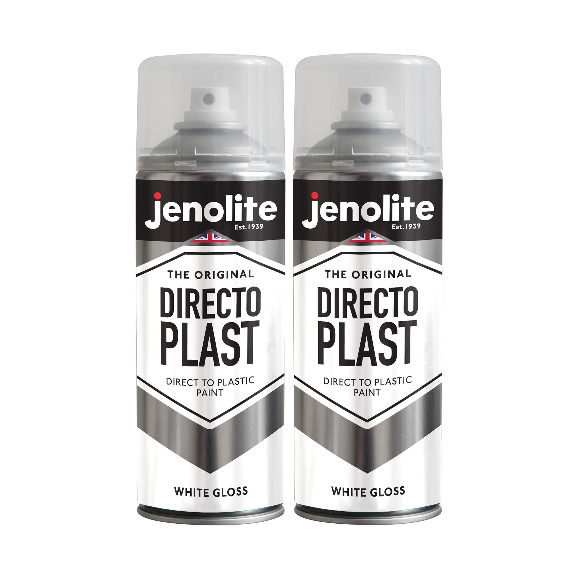 Jenolite White Directoplast Gloss Spray Paint | | 2X400ml | For Plastic Surfaces | All Types Of Plastic | No Primer Required Multi Surface Paint | Ral 9016