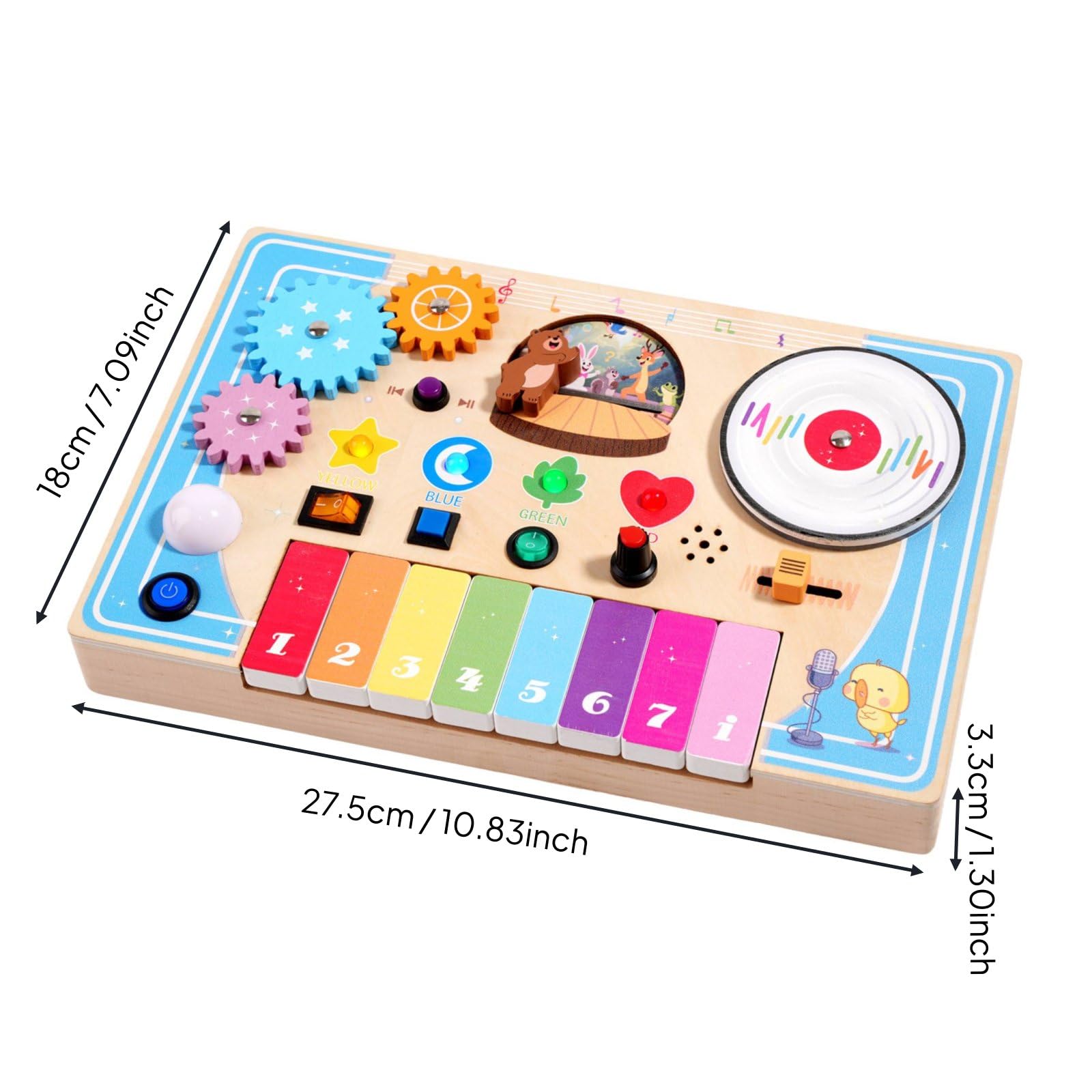 Colcolo Children Music Board Tavola Sensoriale Legno Piano Giocattolo Pannello Attività con Tastiera Rotella Ingranaggi Pulsanti Elementi Scorrevoli per