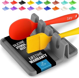 Zulay Kitchen 4-Slot Silicone Spoon Rest - Heat-Resistant BPA-Free Utensil Holder for Stove Top, Ladles, Tongs, Spatulas - Perfect Kitchen Gift