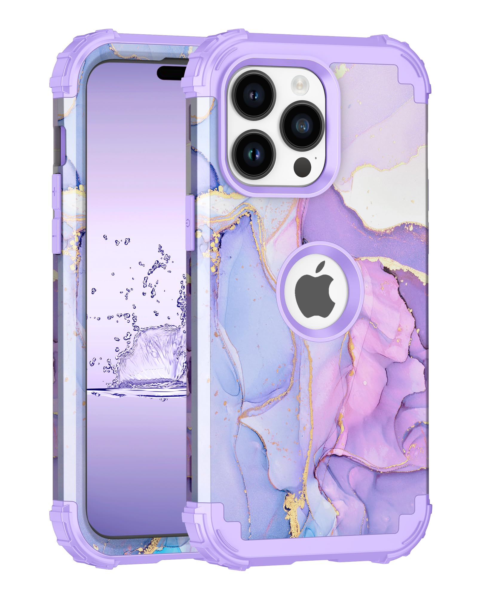 Hekodonk for iPhone 14 Pro Max Case,Heavy Duty Shockproof Protection Hard Plastic+Silicone Rubber Hybrid 3 in 1 Drop Protective Case for iPhone 14 Pro Max Purple