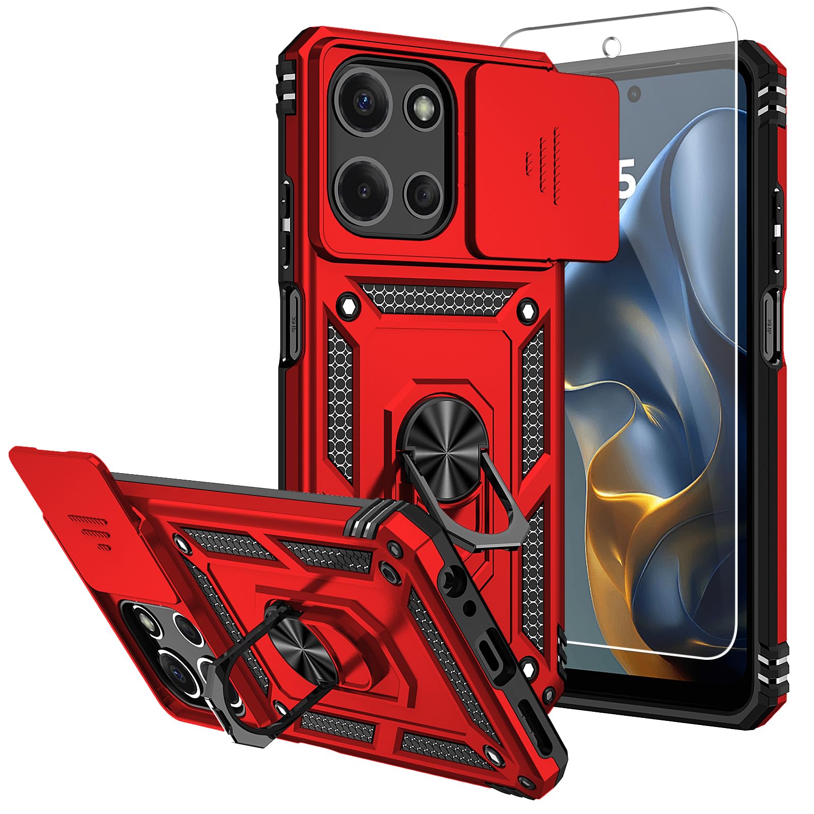 for Moto G 5G 2025 Case,with Screen Protectors and Camera Cover,[Military Grade] 16ft.Drop Tested Cover with Magnetic Kickstand Protective Case for