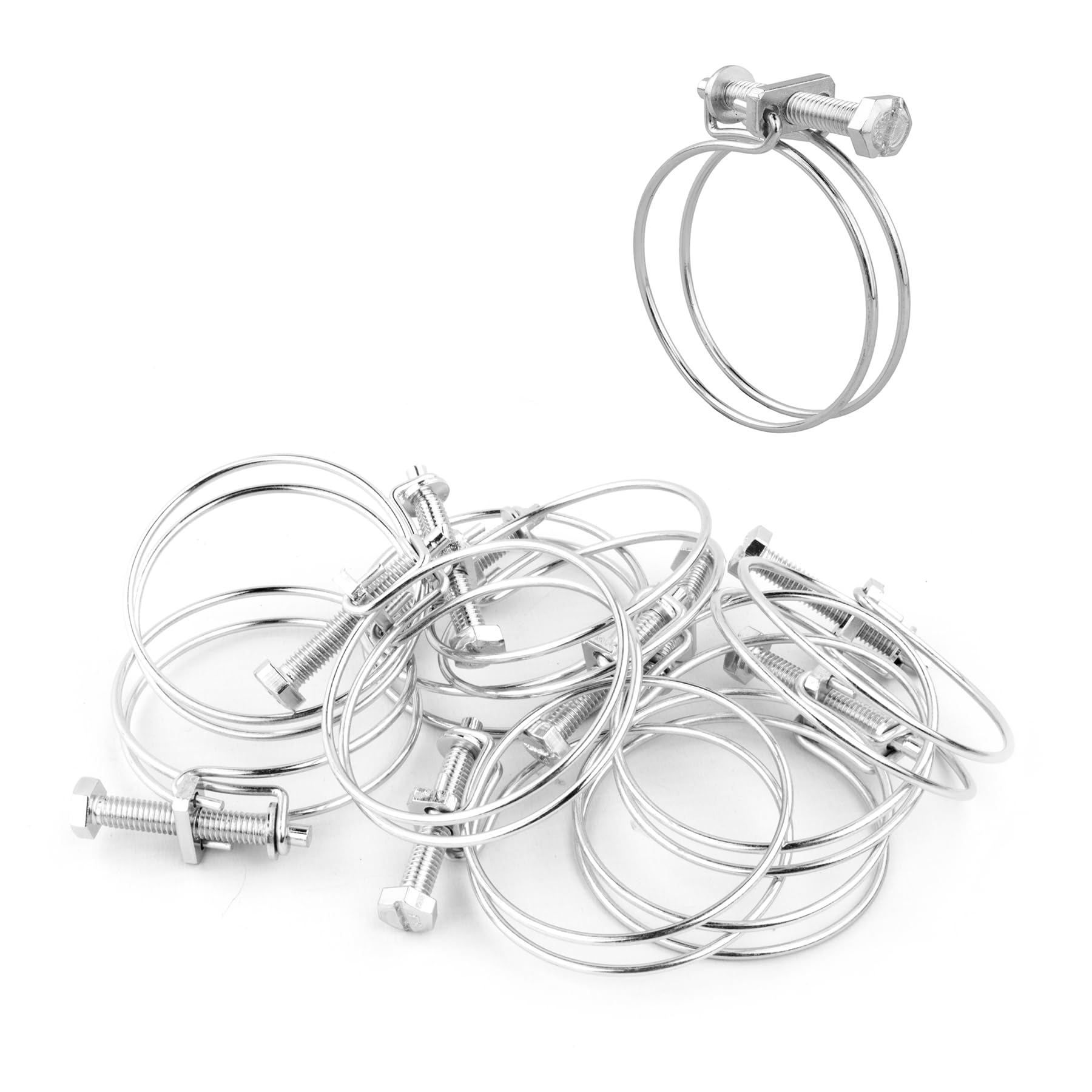 KCT 10 Pack - 50-55mm Double Wire Hose Pipe Clamps Universal Adjustable Metal Clips for Fuel/Air Line/Tube/Plumbing/Hosepipe