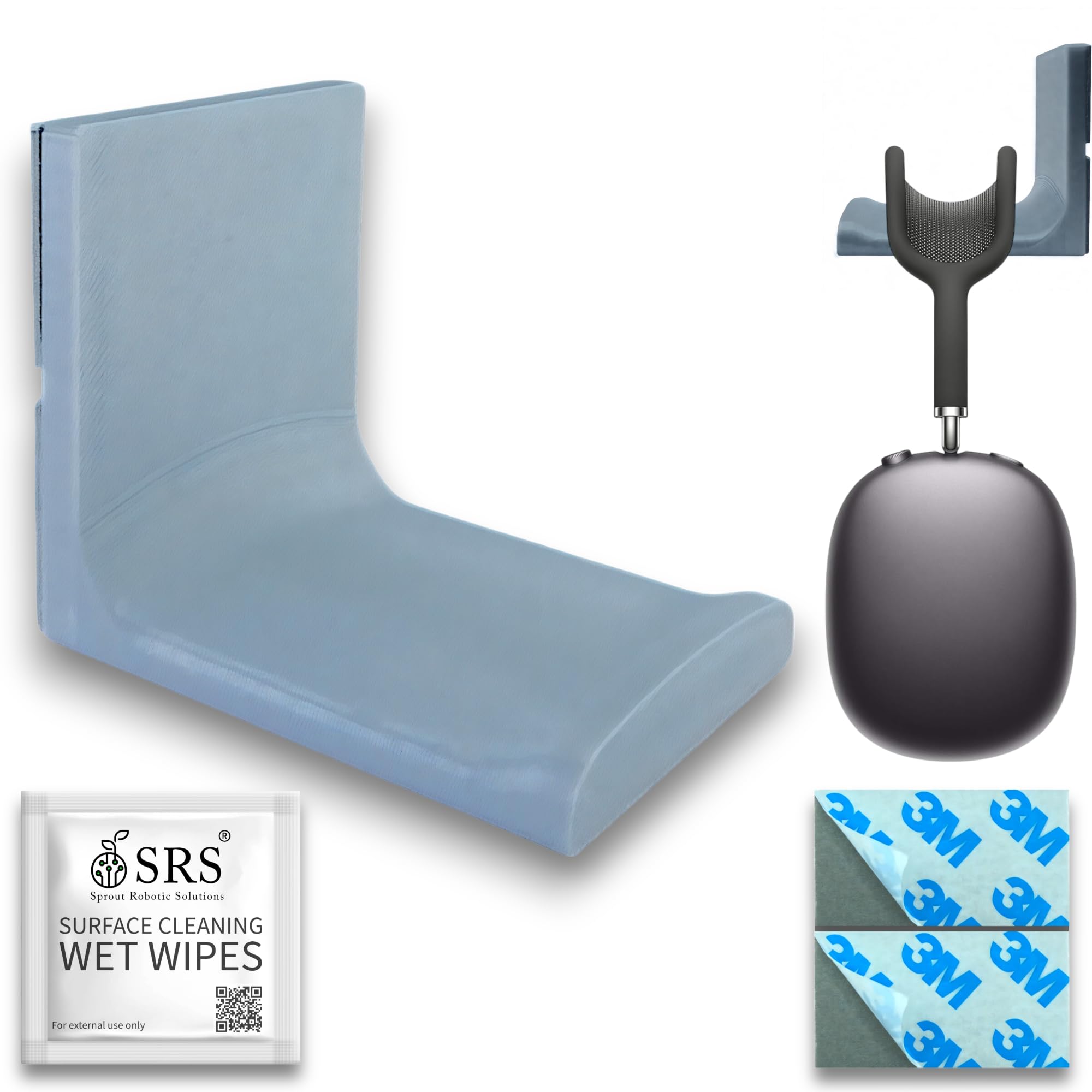 SRS® Table Mount Headphone Stand Holder Under Desk Headphone Hook Hanger Mount with Cable Organizer for All Gaming Headsets Pc Accessories Stick-on Adhesive Holder (Pack of 1, Grey)