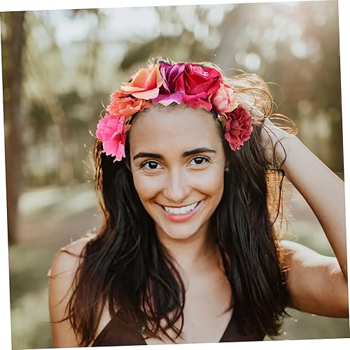 Miniatura 8 de Beatifufu 1 tocado hawaiano de flores con guirnalda  Accesorio de tela de seda vintage para mujer, boda, día de muertos