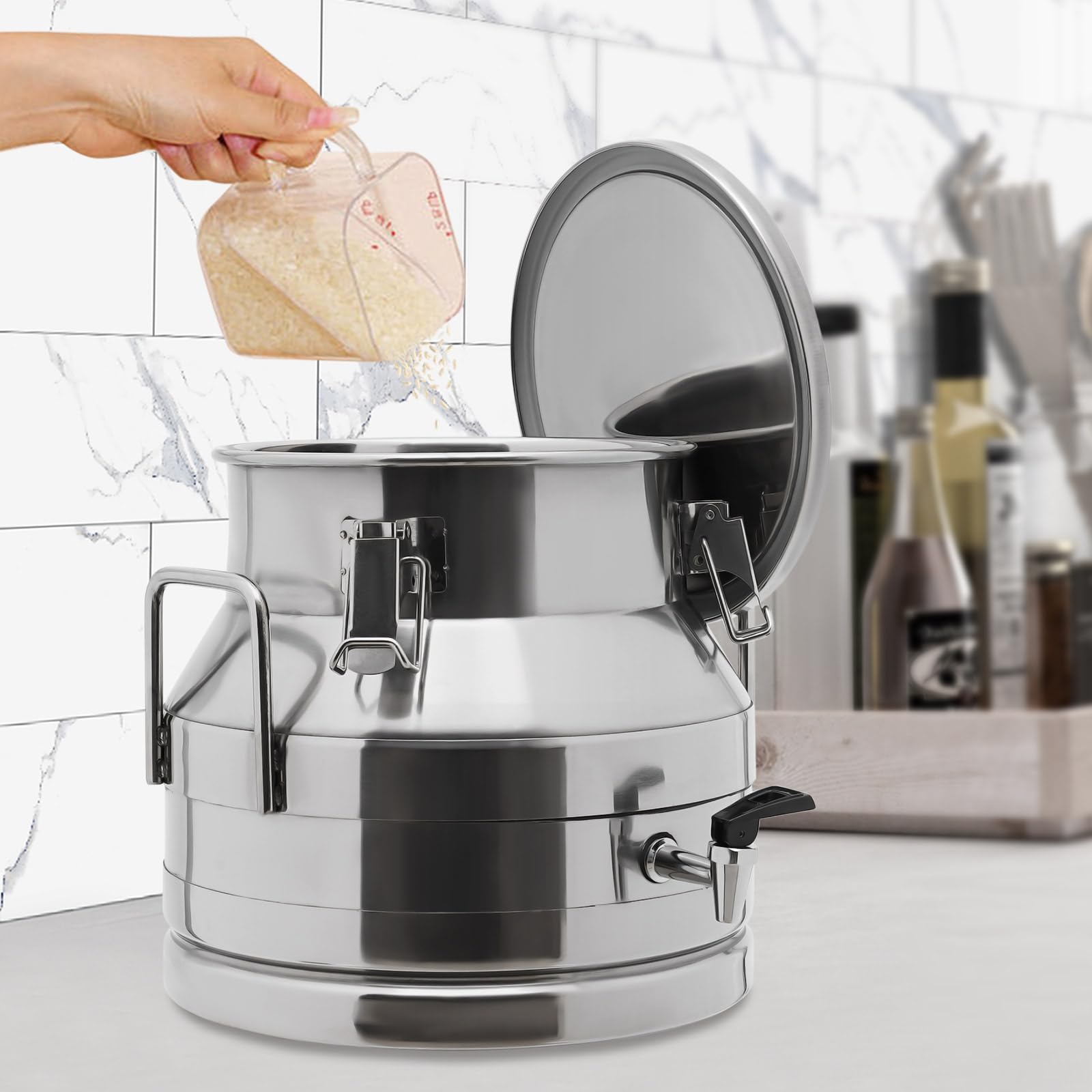 Secchio per Latte distributore di Bevande in Acciaio Inossidabile 304 con Rubinetto Contenitore da 5,28 galloni Coperchio sigillato Vino e liquidi 20 Litri