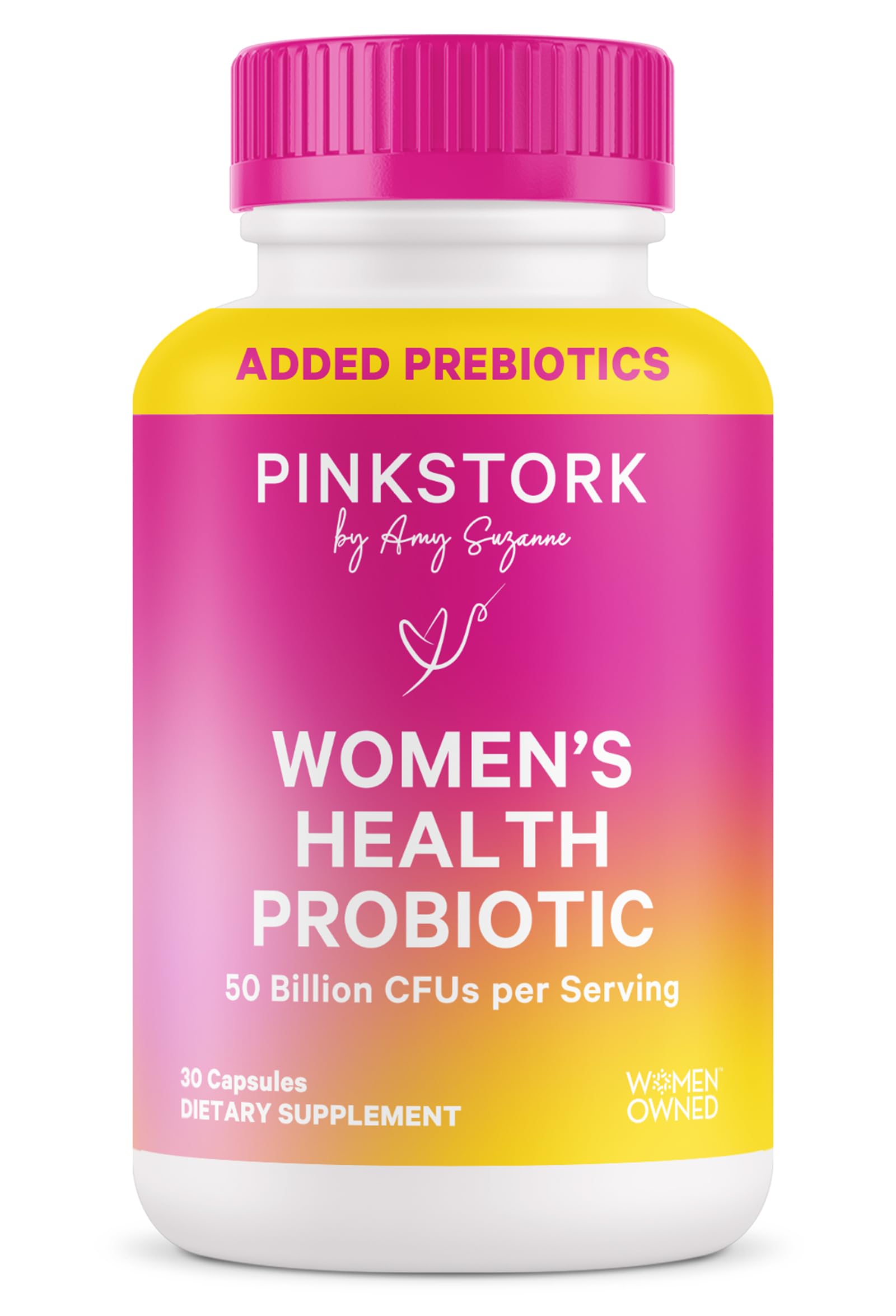Pink Stork Women’s Health Probiotic, 50 Billion CFU | Clinically Studied Probiotics | Vaginal, Gut, Mood, & Hormone Balance | Yeast & Odor Support | Probiotic and Prebiotic Blend | 30 Vegan Capsules