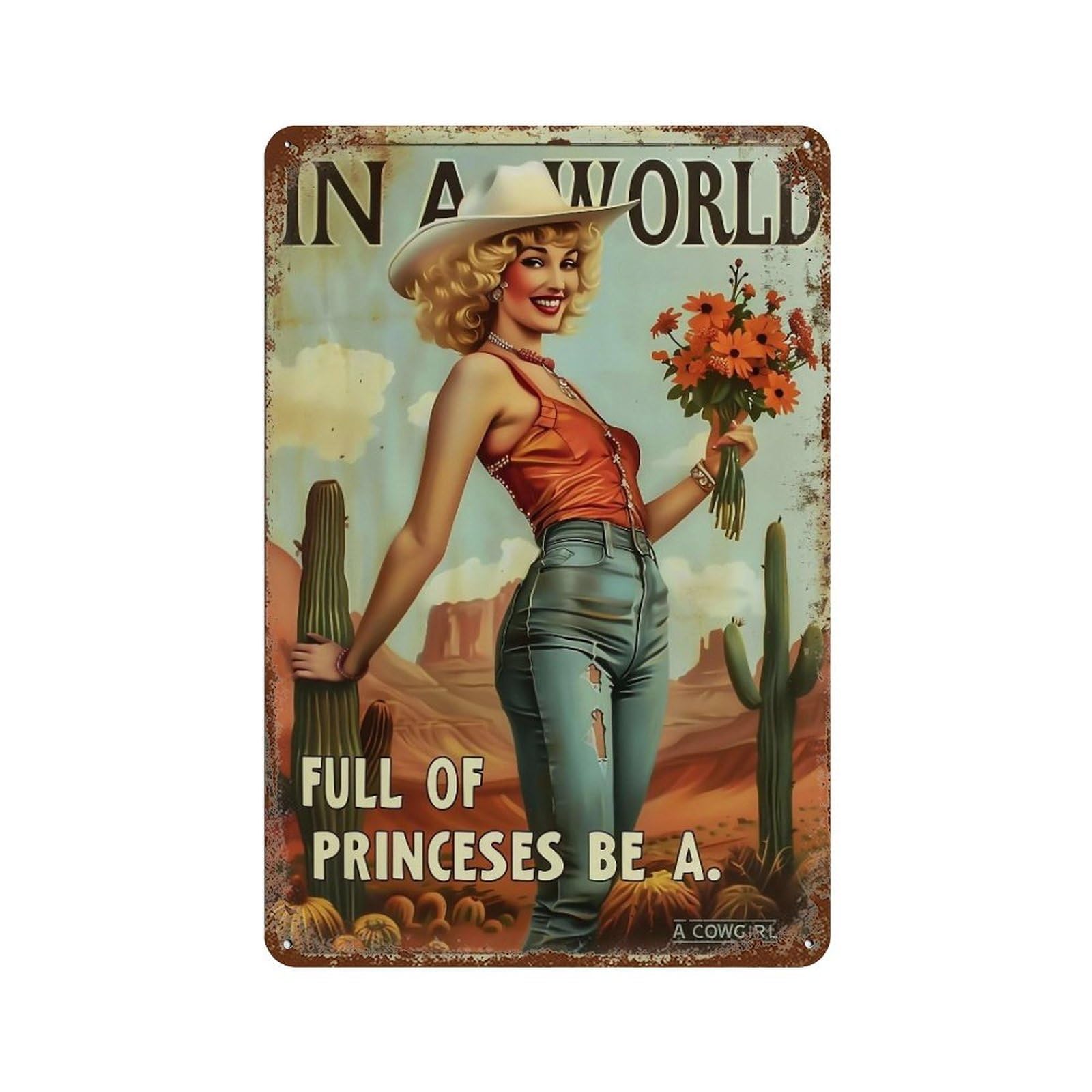 YHGERTKU Cowgirl Pin Up 01 Wall Art Retro Iron Vintage Metal Tin Sign Poster Modern Decor for Living Rooms Gift 30x20cm