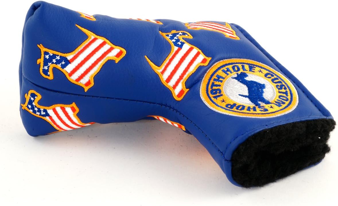 US Flag Dancing Scottie Dog Golf Headcover for Blade Putter, Blue