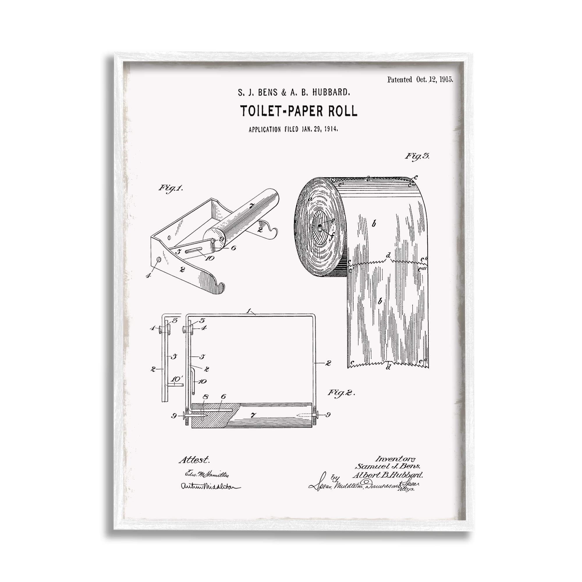 Stupell Industries Bathroom Toilet Paper Roll Vintage Blueprint Diagram, Design by Kelly Donovan