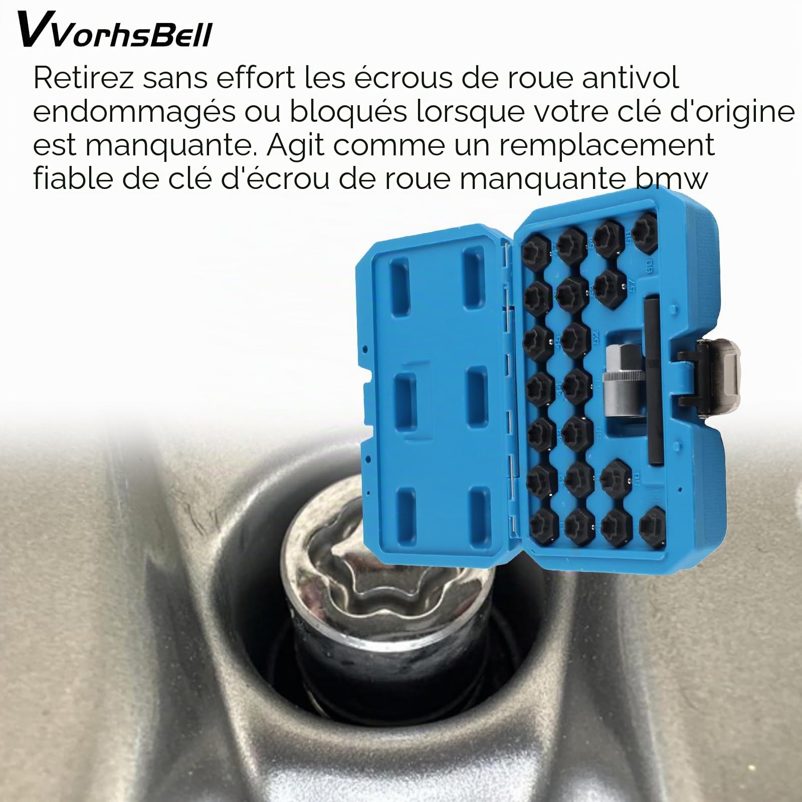 Lot de 22 clés d'écrous de roue compatibles avec BMW F20 F30 F10 F01 Series 1 3 5 7, OEM 36 2 010, kit d'outils de démontage avec adaptateur douille et étui