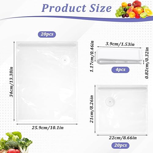 Miniatura 2 de Paquete de 40 bolsas selladoras al vacío, bolsas de sellado al vacío para válvulas de aire, bolsa de sellado al vacío para guardar alimentos, bolsas
