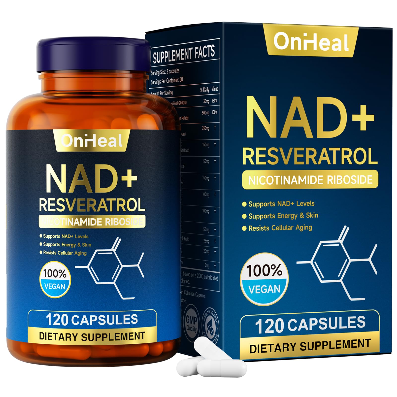 resveratrol Supplement for Energy Skin - Anti-Aging Booster with resveratrol - Supports Cellular Health Focus - 120 Capsules