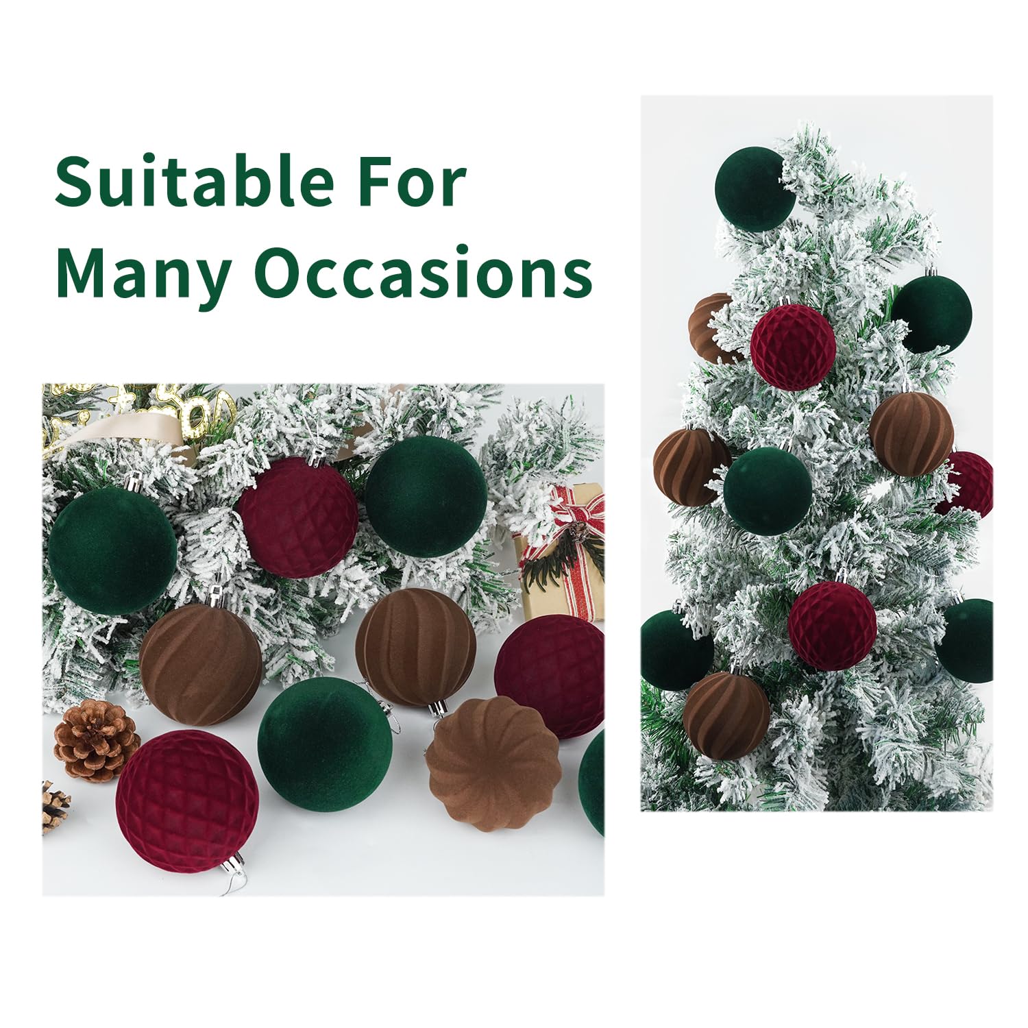 Miaikoe 15 Pcs Velvet Christmas Balls Hanging Ornaments Set - Image 4