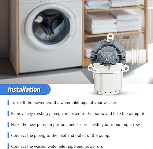 Miniatura 7 de W11399437 W11259498 Bomba de drenaje de arandela 120V 60Hz compatible con Whirlpool Maytag Kenmore WTW5010LW0 WTW5105HW1 WTW5057LW0 WTW5100HW2