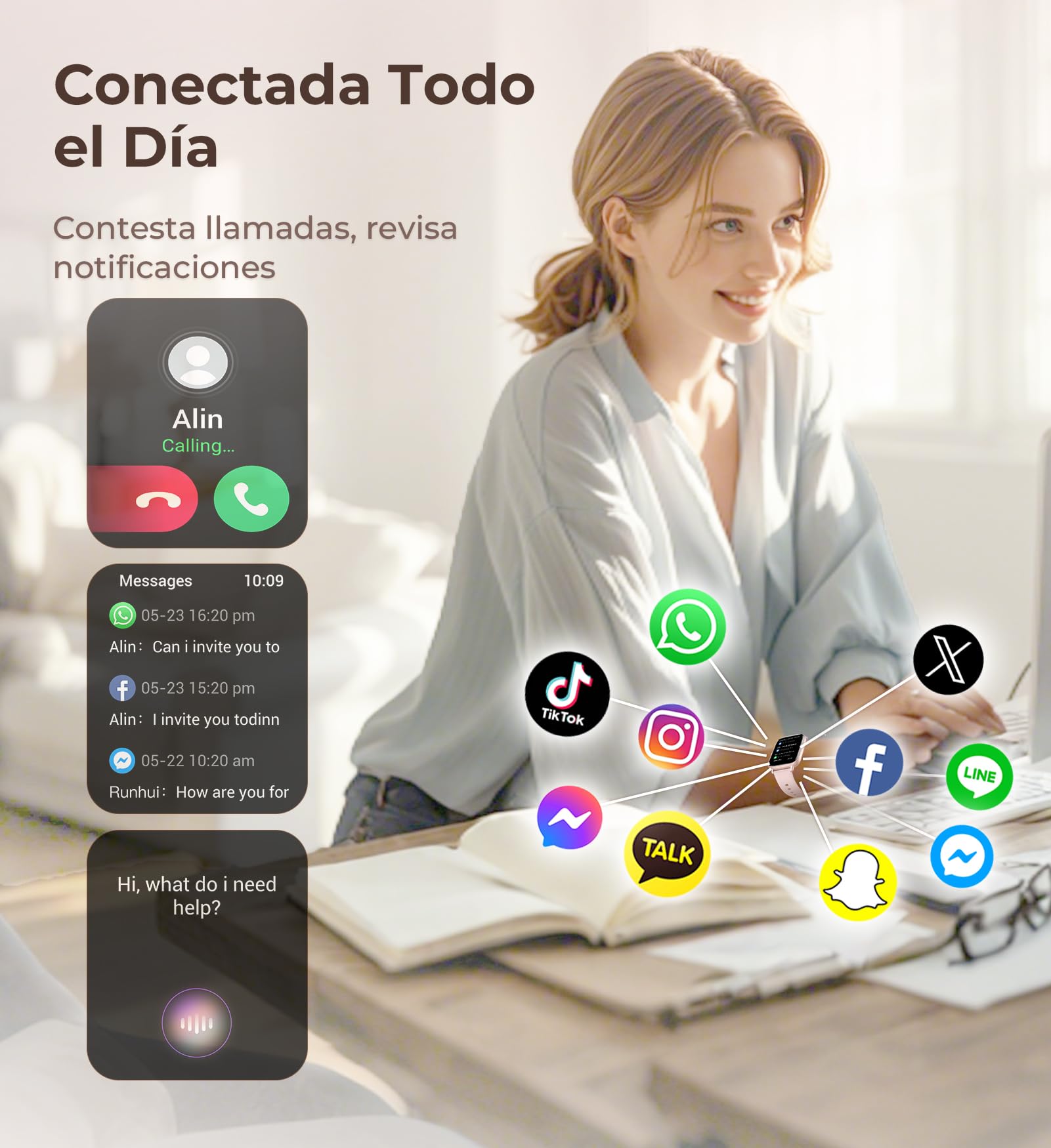 Iaret Reloj Inteligente Mujer, 1.83" Smartwatch con 4 Correas, Llamadas Bluetooth, Monitor Sueño/Ritmo Cardíaco/SpO2/Menstrual, 110+ Modos Deportivos Pulsera Actividad para iOS/Android, Oro Rosa
