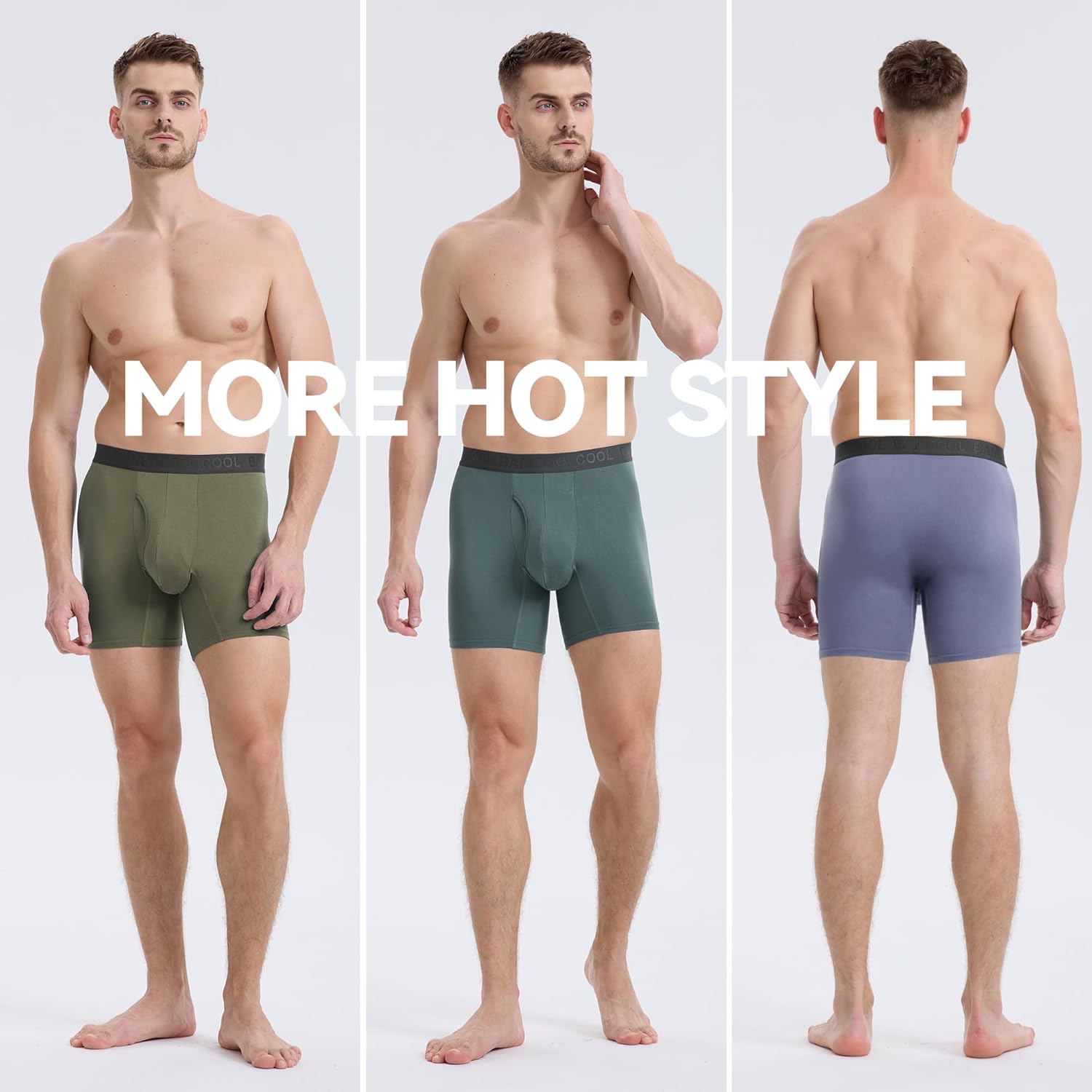 BAMBOO COOL Men's Underwear Boxer Briefs,Regular Leg,Breathable Soft Moisture-Wicking with Fly Underwear For men 4 Pack - Image 2