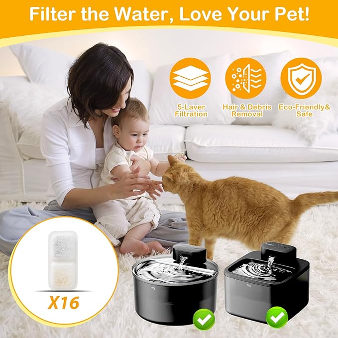 16+16 Filtros de Reposición para Fuente de Agua para Gatos Oneisall Inalámbrica Acero Inoxidable (PW13/PW14) miniatura 2