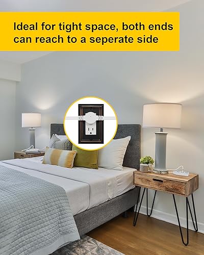 Miniatura 8 de TREEWELL Tira de alimentación de cable de extensión doble de 3 puntas, cable de extensión plano ultrafino de 12 pies con enchufe plano delgado, 6