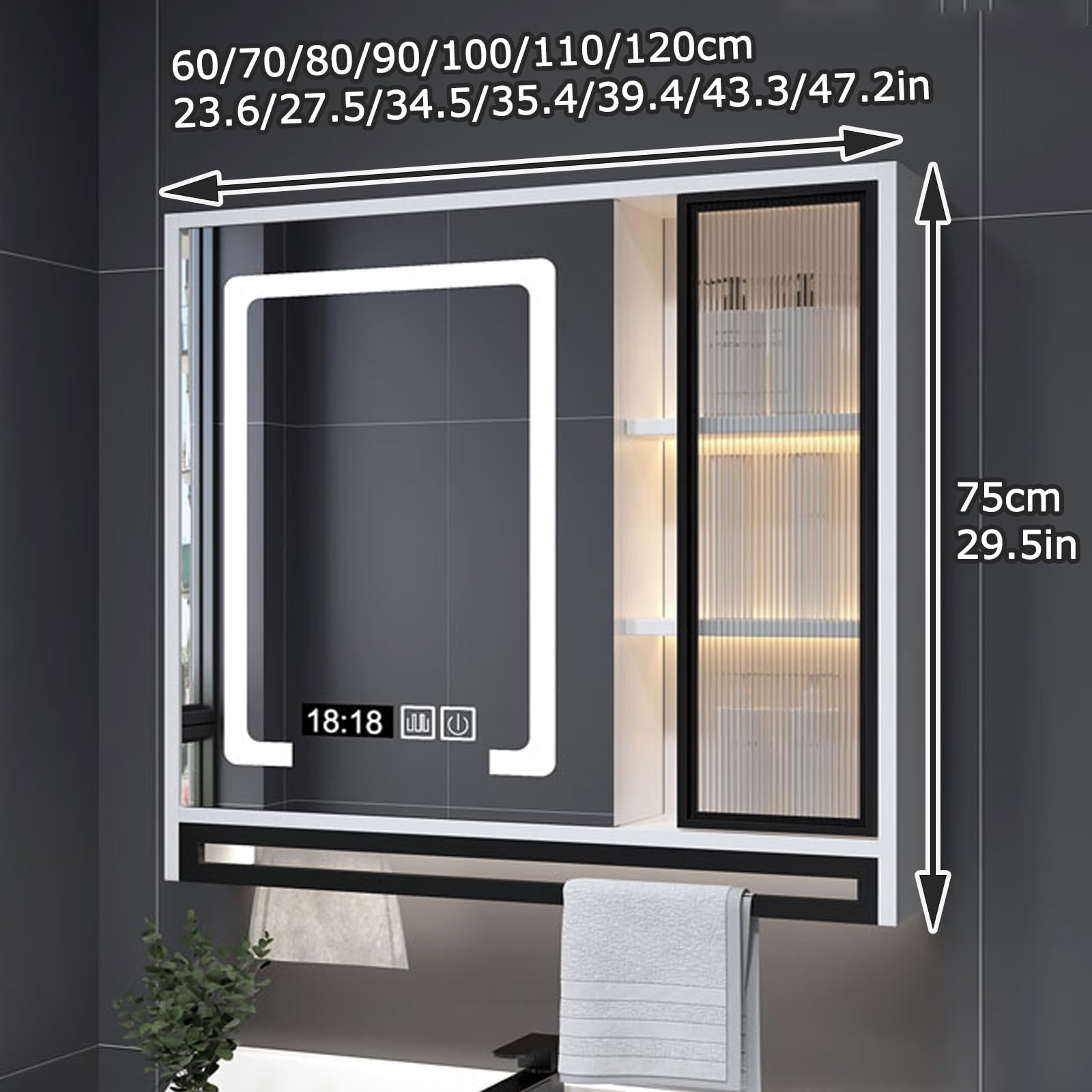 Armadietto da bagno con specchio da parete, elegante armadio per casa, hotel e appartamento, design nero aggiornato, 120 x 75 cm, perfetto per nizing Essentials