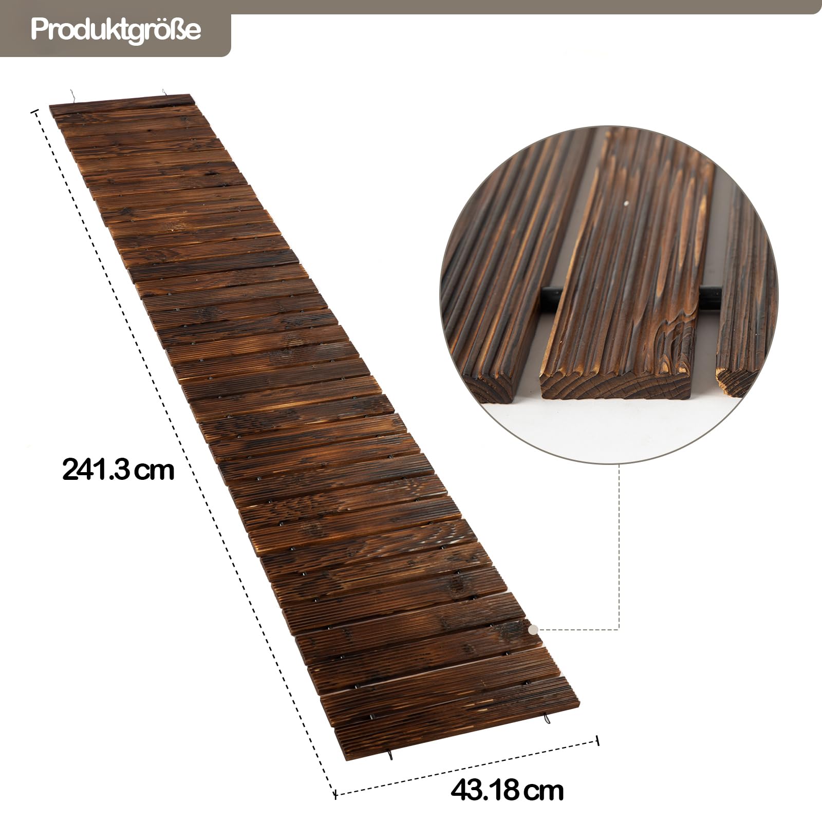 Icoget Camino de jardín enrollable de madera de 2,4 m, resistente a la intemperie, con superficie antideslizante, camino rústico para patio, playa, fiesta de boda (recto)